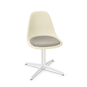 Vitra Eames Fiberglas DSL Esszimmerstuhl mit Sitzkissen, Pergament/Karo/Glattweiß