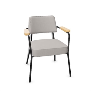 Vitra Fauteuil Esszimmerstuhl, Twill Hellgrau/Natur-Eiche/ Schwarz