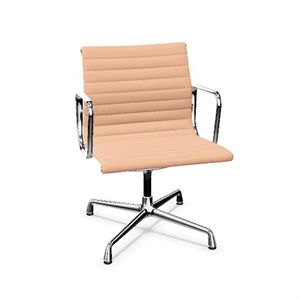 Vitra Aluminium Bürostuhl EA 108 mit Drehschiene, Rosa/Senfgelb/ Chrom