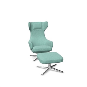 Vitra Grand Repos Sessel mit Hocker Dumet Hellblau/Smaragdgrün/ Chrom