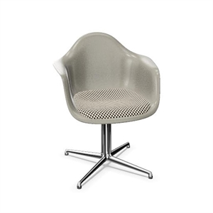 Vitra Eames Fiberglas DAL Esszimmerstuhl mit Sitzkissen, Rohumbra/Schachbrettmuster/ Chrom