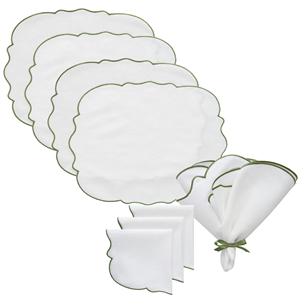 Decotique Gia Teeservice, 4 Tischsets + 4 Servietten, Weiß/ Grün