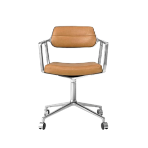 Vipp 453 Drehstuhl mit Rollen Aluminium/Camel/Leder