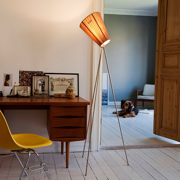 Oslo Wood Floor Lamp Beige by desk lifestyle