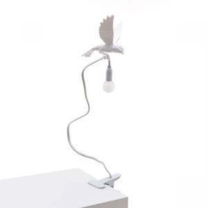 Seletti Sparrow Landing Tischlampe mit Klemme Weiß