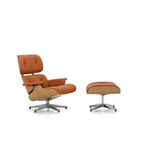 Vitra Eames Sessel mit Hocker, Kastanie/Calma Cognac/ Aluminium