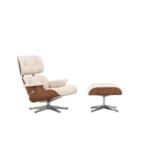 Vitra Eames Sessel mit Hocker, Walnuss/72 Snow/Aluminium