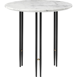 IOI Side Table Beistelltisch - Rund, Ø50 (Schwarzes Halbmattes Gestell / Messingkreis, Weißer Carrara Marmor)