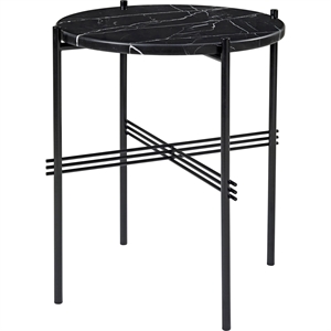 GUBI TS Couchtisch Rund Ø40 cm mit Schwarzem Gestell und Schwarzer Marquina Marmorplatte
